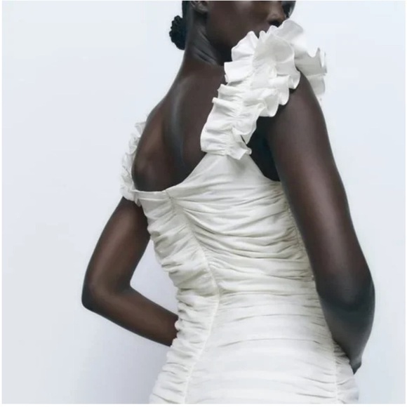 New ZARA Mini Draped Linen Blend Dress - Picture 7 of 11